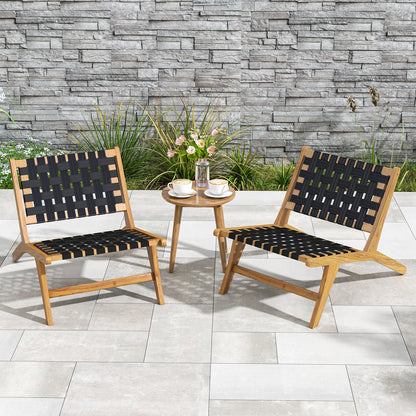 Indoor Patio Teak Wooden Chair with Woven Webbing Seat and Backrest, Natural & Black Patio Dining Chairs   at Gallery Canada