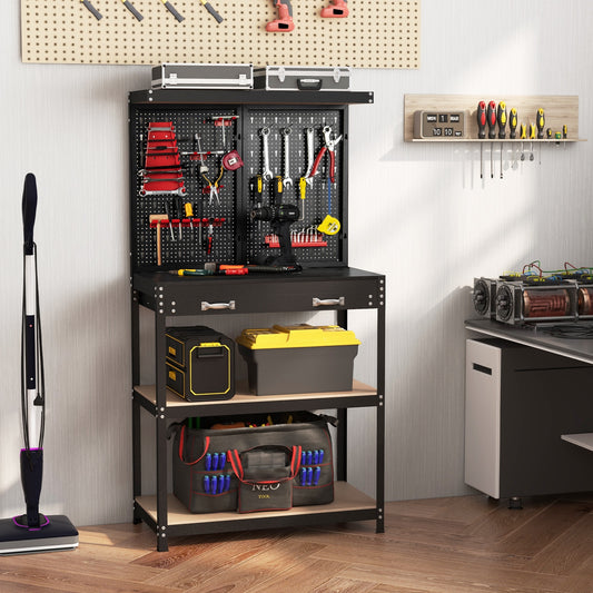 Tool Storage Workbench with Pegboard with 14 Hanging Accessories for Garage-Black and Red, Red Garages Red  at Gallery Canada