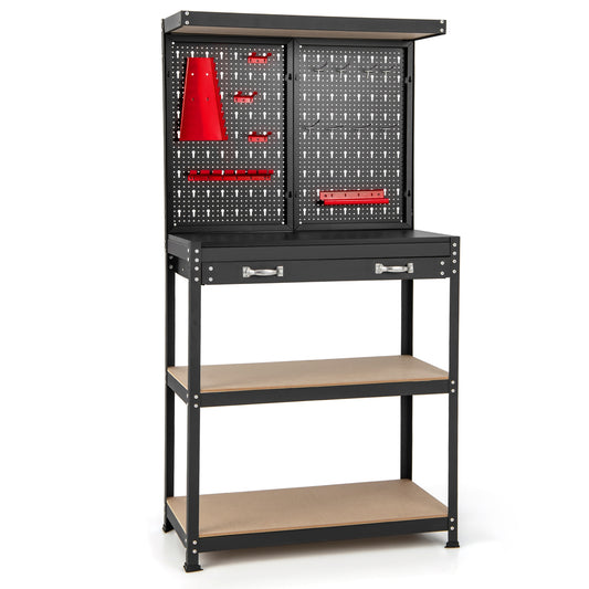 Tool Storage Workbench with Pegboard with 14 Hanging Accessories for Garage-Black and Red, Red Garages Red  at Gallery Canada