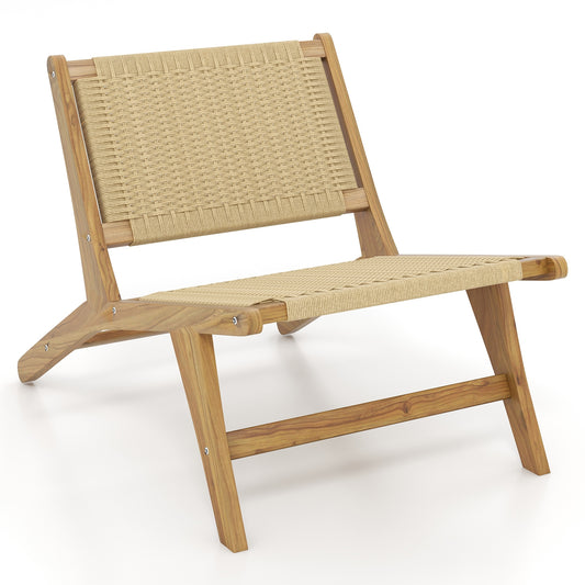 Teak Wooden Chair with Braided Rope Seat and Backrest for Backyard, Natural Patio Dining Chairs Natural  at Gallery Canada