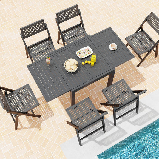 Expandable Patio Dining Table for 4-6 People-Grey, Gray Patio Tables Gray  at Gallery Canada