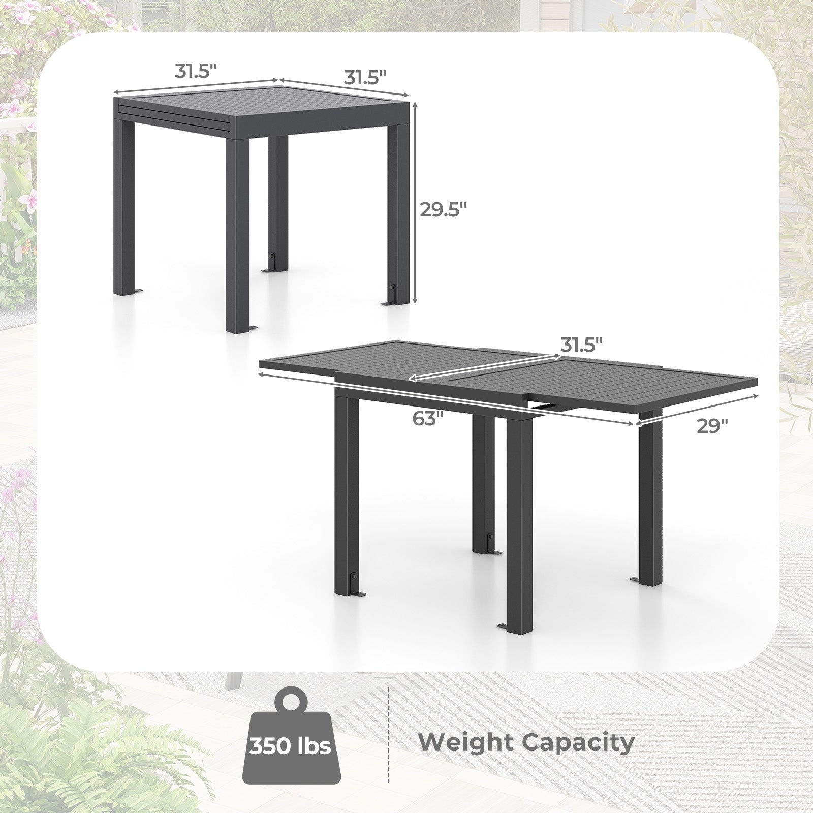 Expandable Patio Dining Table for 4-6 People-Grey, Gray Patio Tables   at Gallery Canada