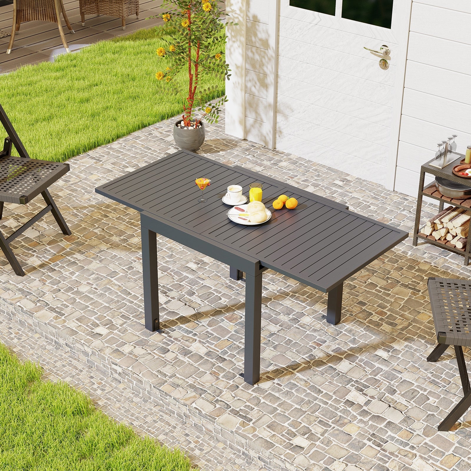 Expandable Patio Dining Table for 4-6 People-Grey, Gray Patio Tables   at Gallery Canada