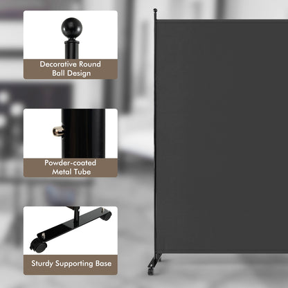 6 Feet Single Panel Rolling Room Divider with Smooth Wheels, Dark Gray Room Dividers   at Gallery Canada