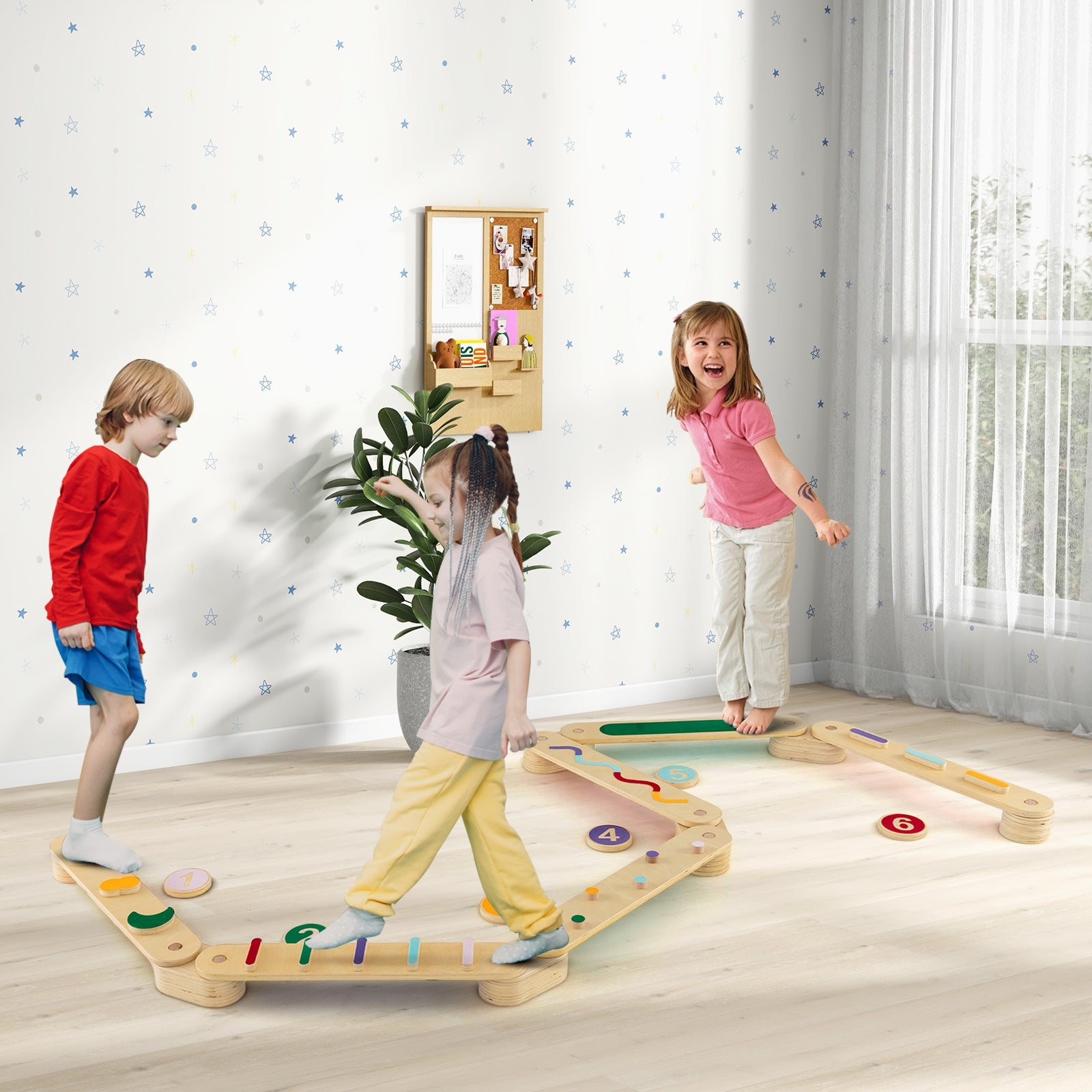 Montessori Balance Beam Set Wooden Balance Boards with Stepping Stones, Multicolor Toy Sports   at Gallery Canada