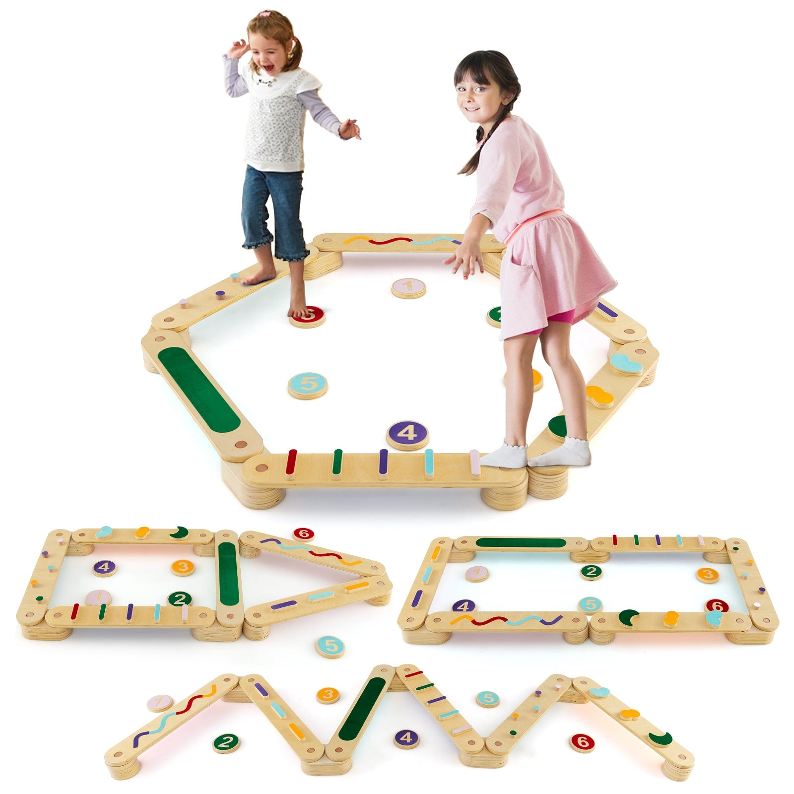 Montessori Balance Beam Set Wooden Balance Boards with Stepping Stones, Multicolor Toy Sports   at Gallery Canada