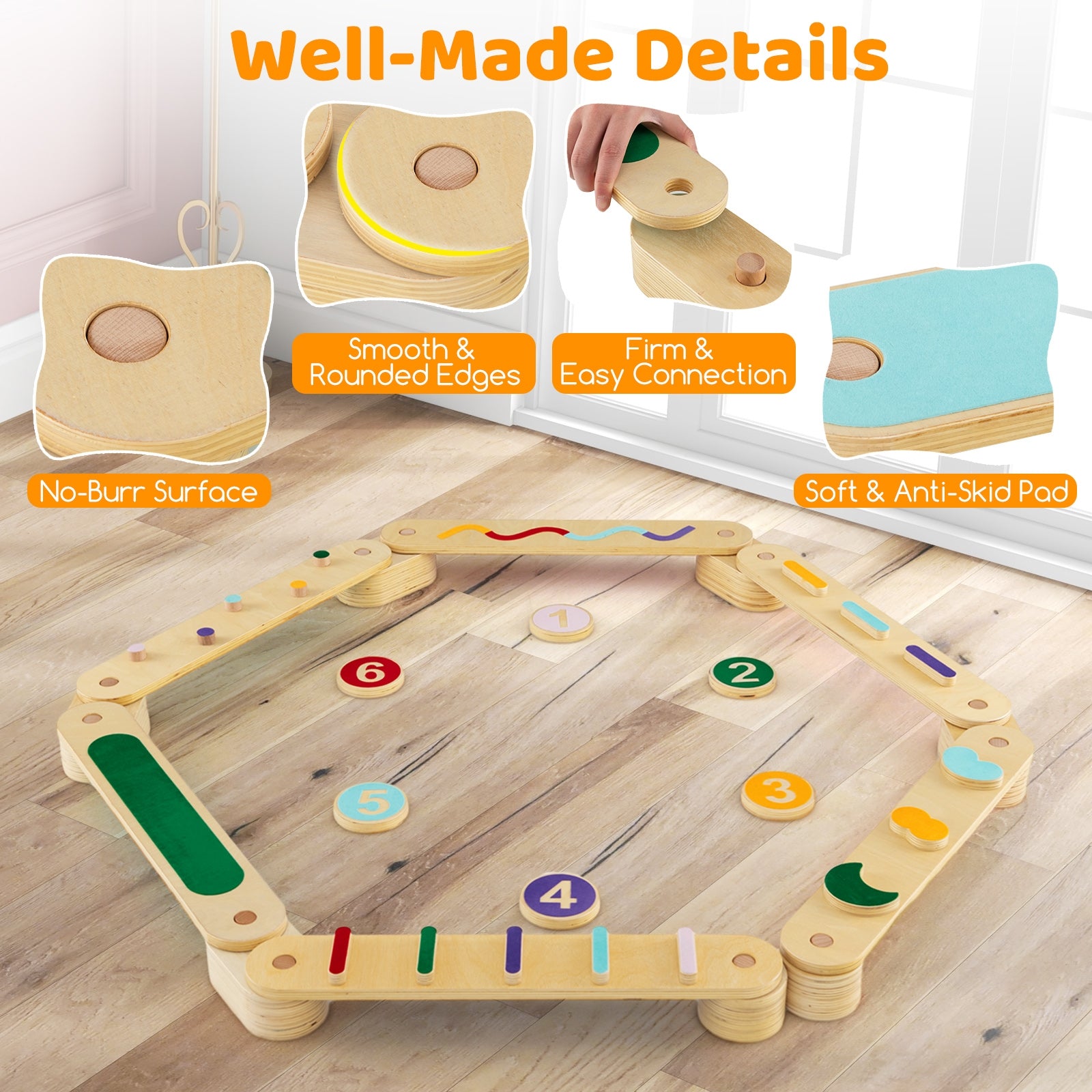 Montessori Balance Beam Set Wooden Balance Boards with Stepping Stones, Multicolor Toy Sports   at Gallery Canada