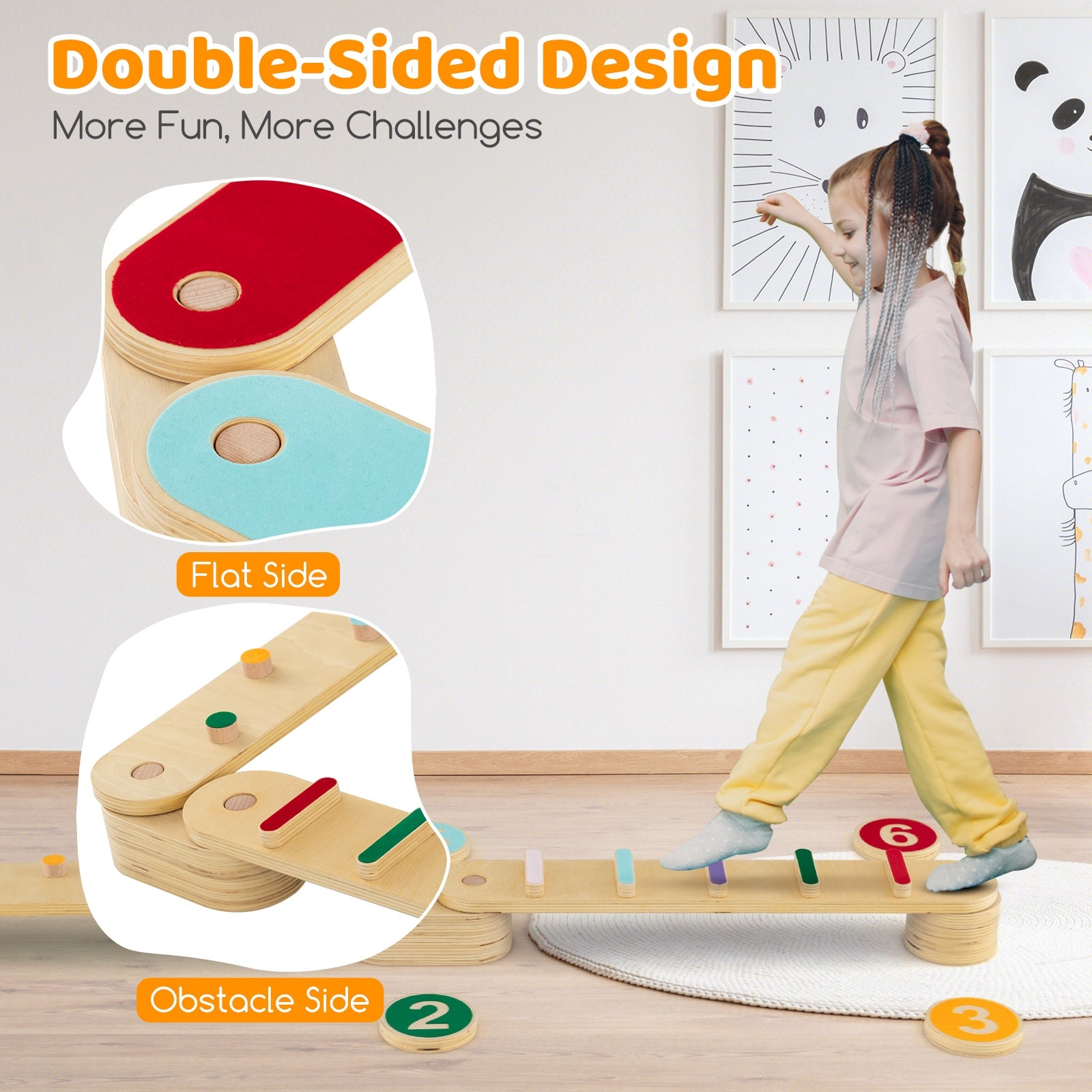 Montessori Balance Beam Set Wooden Balance Boards with Stepping Stones, Multicolor Toy Sports   at Gallery Canada