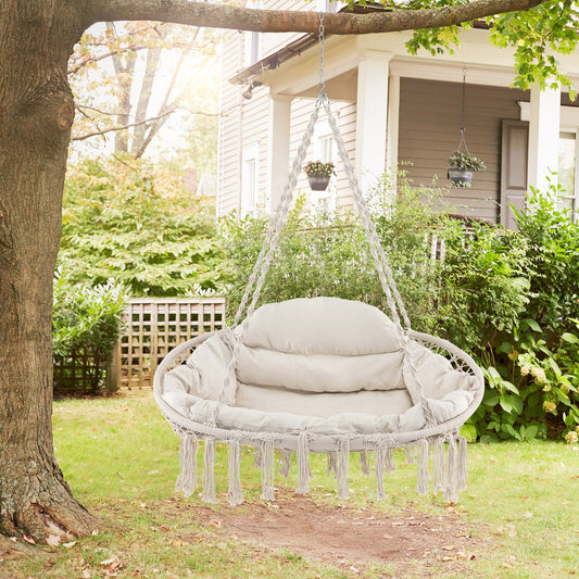 Hand-Woven Rope Hanging Chair with Thick Cushion and Folding Metal Frame, Beige Hammocks Beige  at Gallery Canada