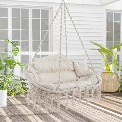 Hand-Woven Rope Hanging Chair with Thick Cushion and Folding Metal Frame, Beige Hammocks   at Gallery Canada