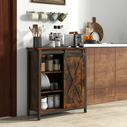 32 Inch Farmhouse Sideboard Buffet Cabinet with Sliding Barn Door and Adjustable Shelves, Rustic Brown Sideboards Cabinets & Buffets   at Gallery Canada