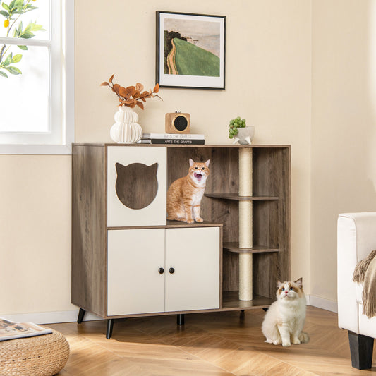 Cat Litter Box Enclosure with 3 Sisal Scratching Posts for Indoor Cats, Natural Cat Houses Natural  at Gallery Canada