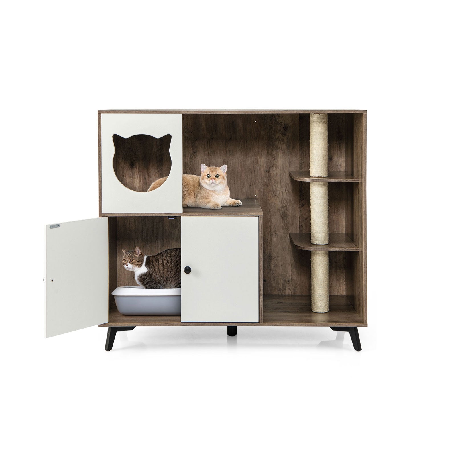 Cat Litter Box Enclosure with 3 Sisal Scratching Posts for Indoor Cats, Natural Cat Houses Natural  at Gallery Canada