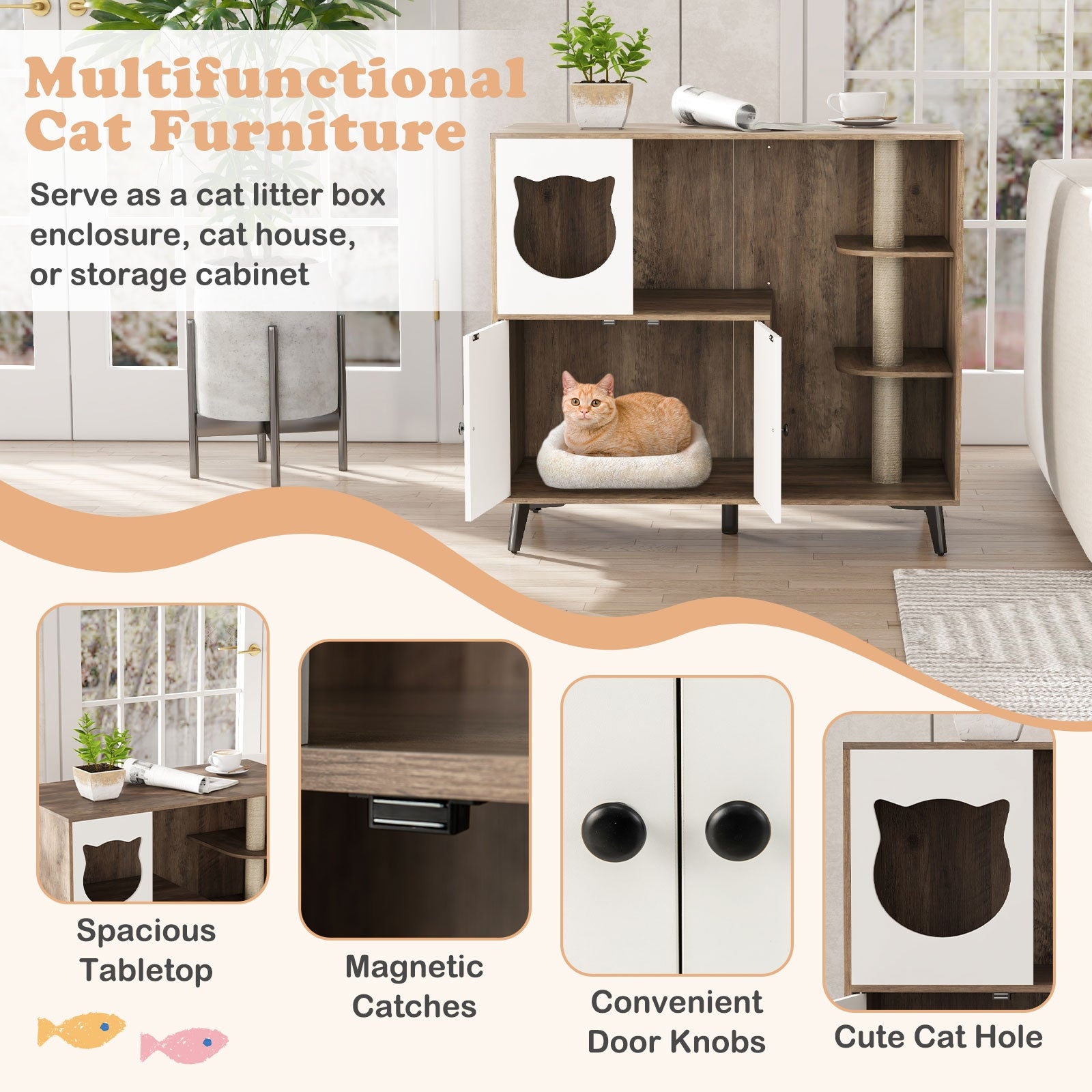 Cat Litter Box Enclosure with 3 Sisal Scratching Posts for Indoor Cats, Natural Cat Houses   at Gallery Canada