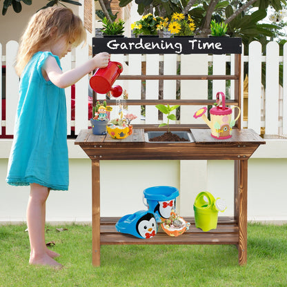 Wooden Potting Bench Table Outdoor Mud Kitchen with Solid Fir Wood Frame, Natural Play Kitchen Sets   at Gallery Canada