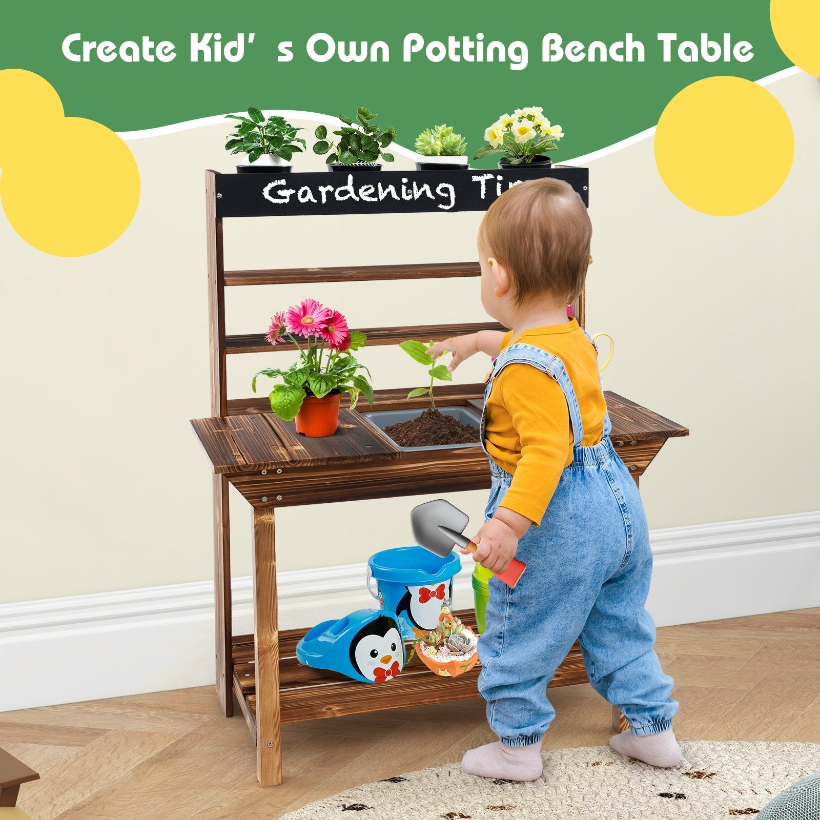 Wooden Potting Bench Table Outdoor Mud Kitchen with Solid Fir Wood Frame, Natural Play Kitchen Sets   at Gallery Canada