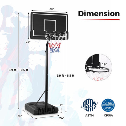 Basketball Hoop 5.6-6.5 FT Height Adjustable for Kids with Shatterproof Backboard, Black Sport Equipments   at Gallery Canada