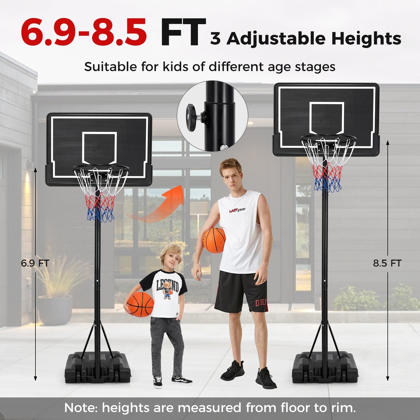 Basketball Hoop 5.6-6.5 FT Height Adjustable for Kids with Shatterproof Backboard, Black Sport Equipments   at Gallery Canada