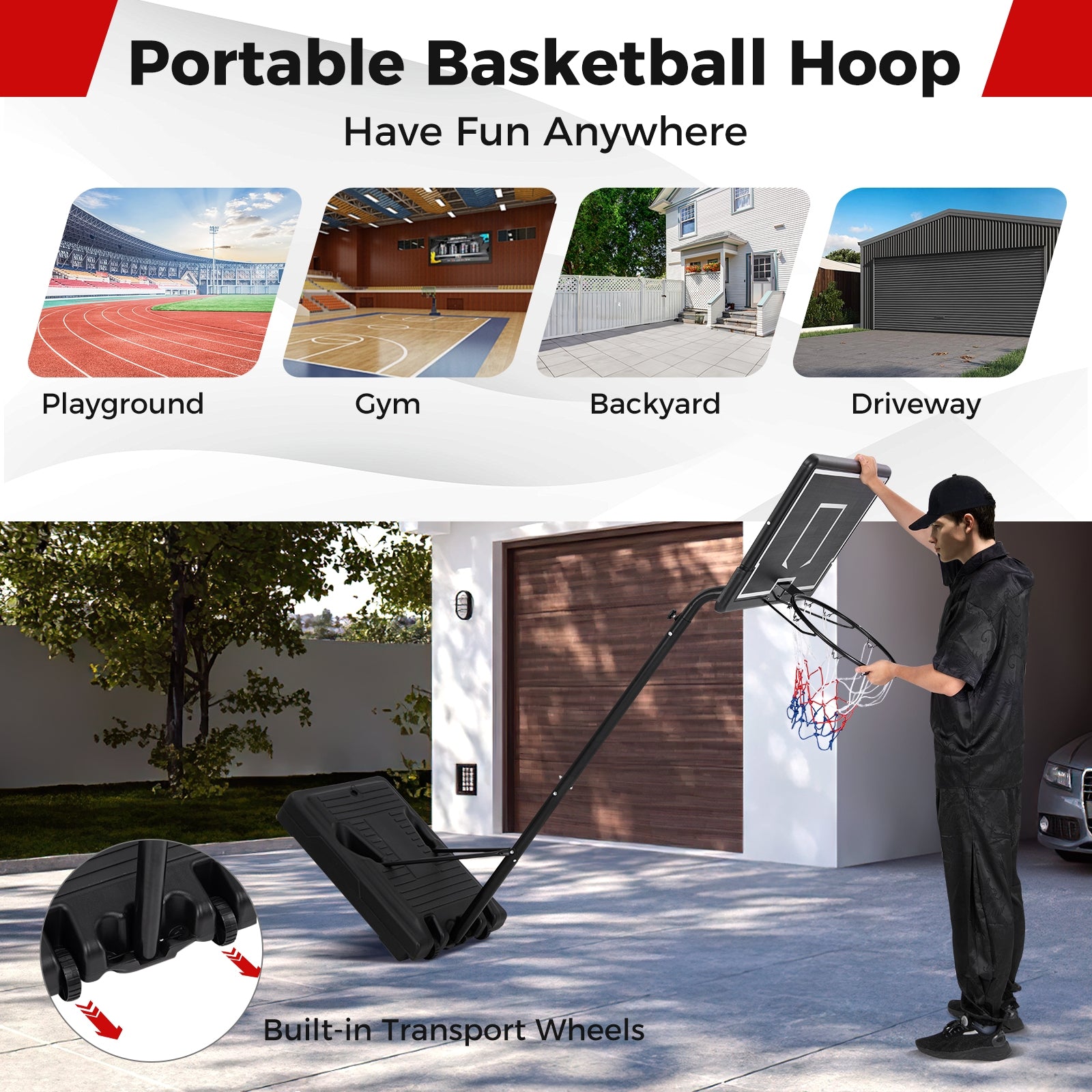 Basketball Hoop 5.6-6.5 FT Height Adjustable for Kids with Shatterproof Backboard, Black Sport Equipments   at Gallery Canada