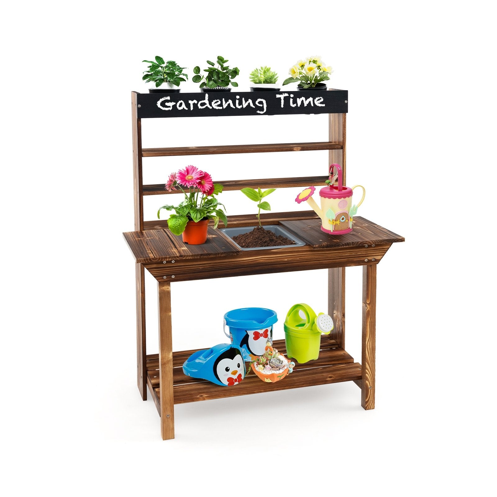 Wooden Potting Bench Table Outdoor Mud Kitchen with Solid Fir Wood Frame, Natural Play Kitchen Sets   at Gallery Canada