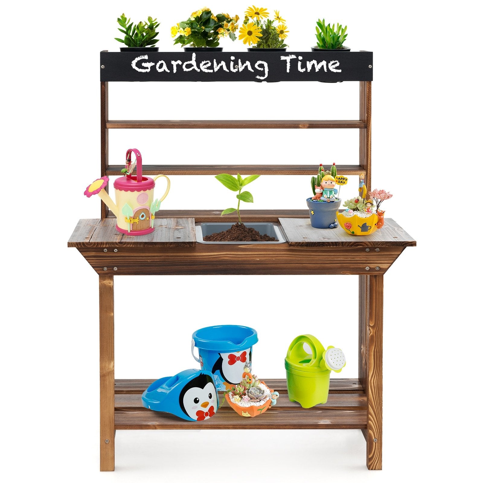 Wooden Potting Bench Table Outdoor Mud Kitchen with Solid Fir Wood Frame, Natural Play Kitchen Sets   at Gallery Canada