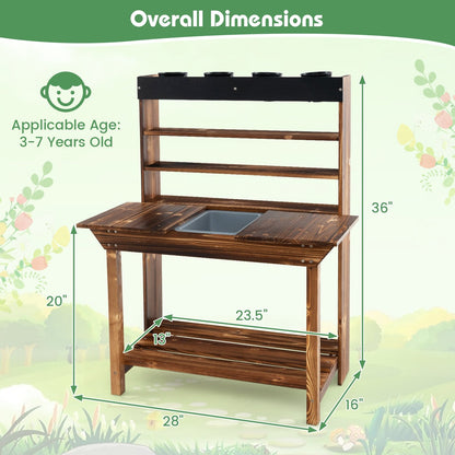 Wooden Potting Bench Table Outdoor Mud Kitchen with Solid Fir Wood Frame, Natural Play Kitchen Sets   at Gallery Canada