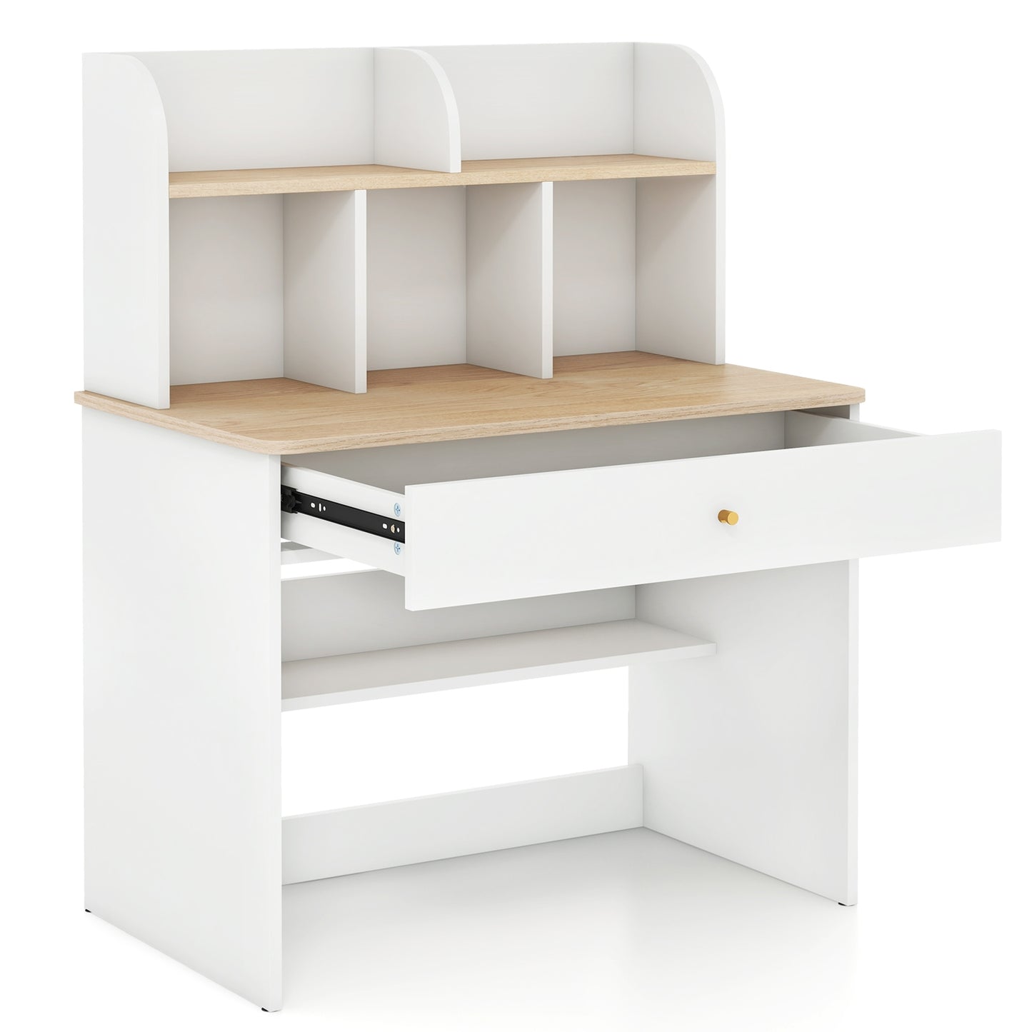 Kids Wooden Study Desk Writing Table with Hutch and Drawer, White Kids Table & Chair Sets White  at Gallery Canada