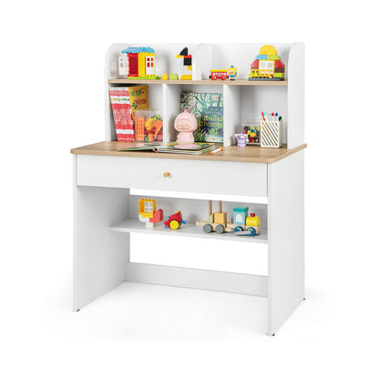 Kids Wooden Study Desk Writing Table with Hutch and Drawer, White Kids Table & Chair Sets   at Gallery Canada