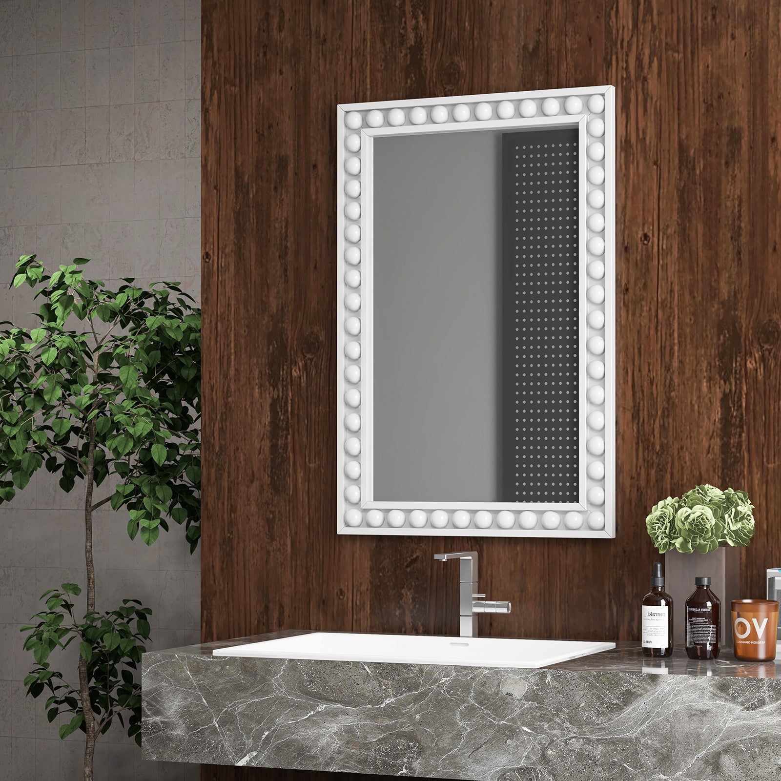 24 x 36 Inches Rustic Wall Mirror with Solid Wood Frame for Living Room Bedroom, White Wall Mirrors at Gallery Canada