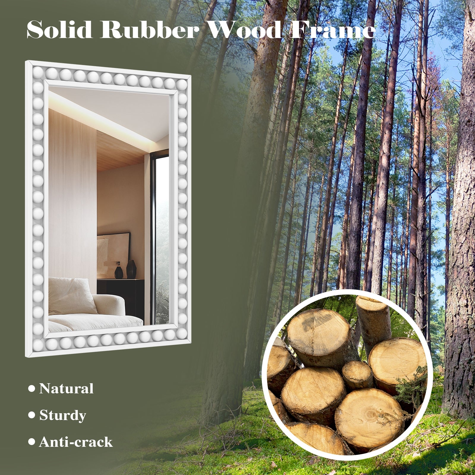 24 x 36 Inches Rustic Wall Mirror with Solid Wood Frame for Living Room Bedroom, White Wall Mirrors at Gallery Canada