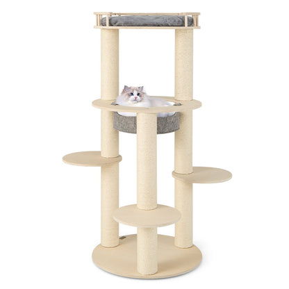 5-level Wooden Cat Tree with Padded Perch Non-woven Hammock, Gray Cat Trees Condos & Scratchers Gray  at Gallery Canada