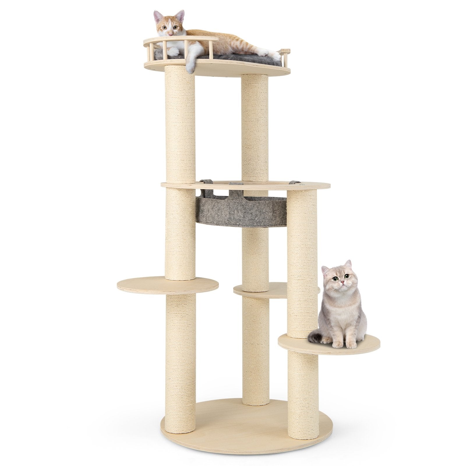 5-level Wooden Cat Tree with Padded Perch Non-woven Hammock, Gray Cat Trees Condos & Scratchers   at Gallery Canada