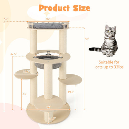 5-level Wooden Cat Tree with Padded Perch Non-woven Hammock, Gray Cat Trees Condos & Scratchers   at Gallery Canada