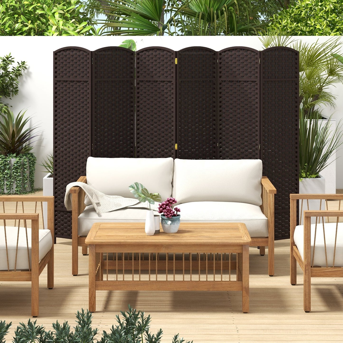 6-Panel Room Divider 5.6 FT Tall Folding Privacy Screen with Hand-woven Texture, Brown Room Dividers   at Gallery Canada