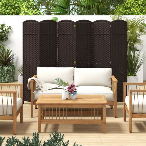 6-Panel Room Divider 5.6 FT Tall Folding Privacy Screen with Hand-woven Texture, Brown