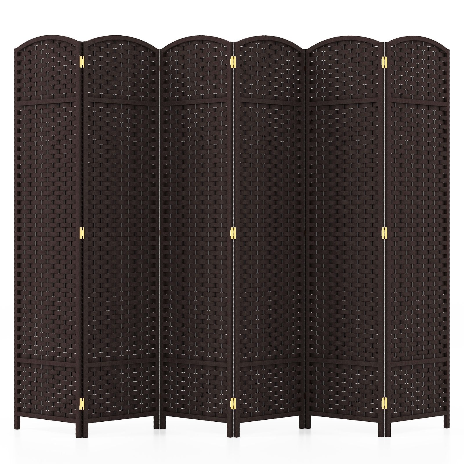 6-Panel Room Divider 5.6 FT Tall Folding Privacy Screen with Hand-woven Texture, Brown Room Dividers Brown  at Gallery Canada