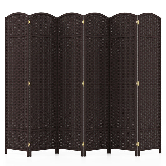 6-Panel Room Divider 5.6 FT Tall Folding Privacy Screen with Hand-woven Texture, Brown Room Dividers Brown  at Gallery Canada