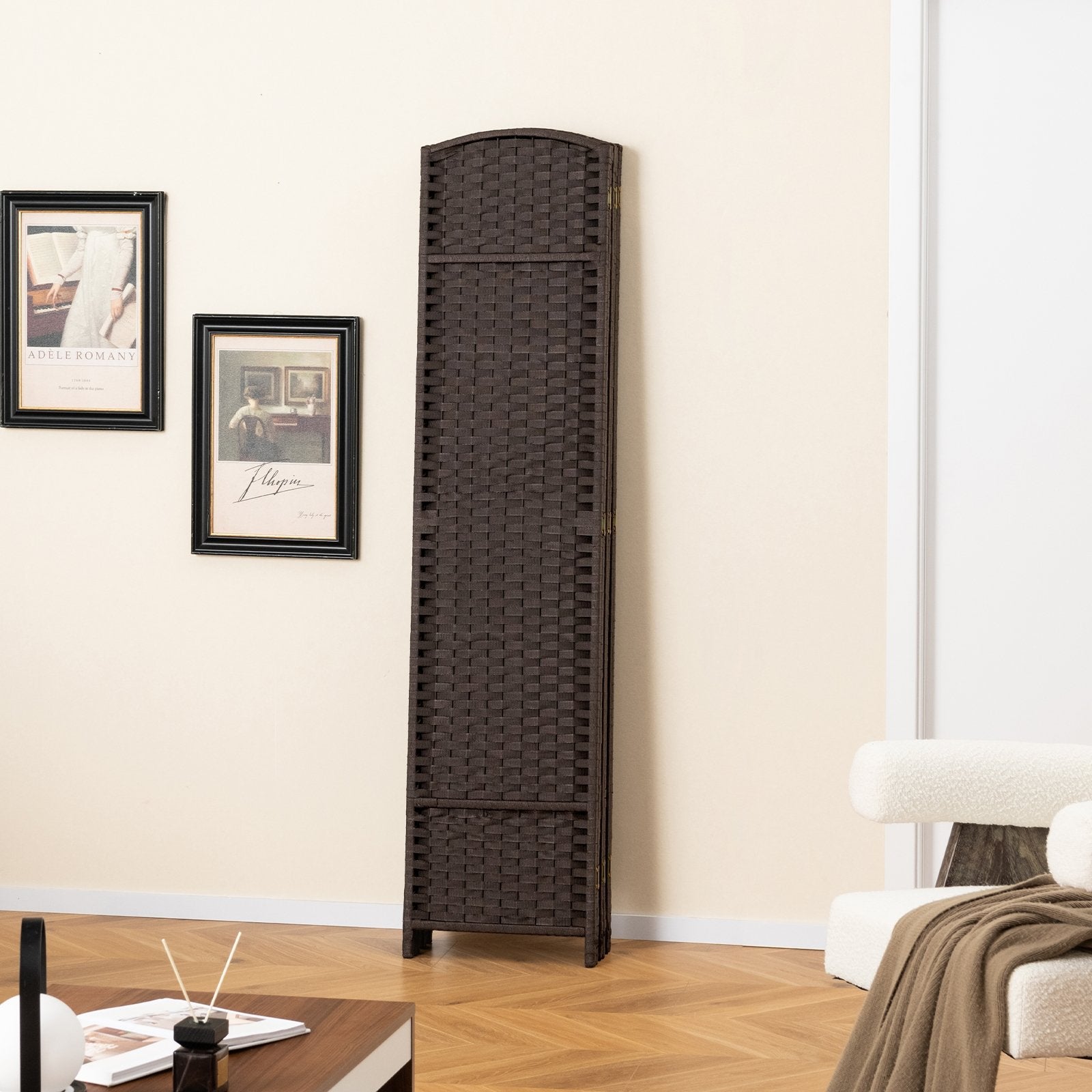 6-Panel Room Divider 5.6 FT Tall Folding Privacy Screen with Hand-woven Texture, Brown Room Dividers   at Gallery Canada