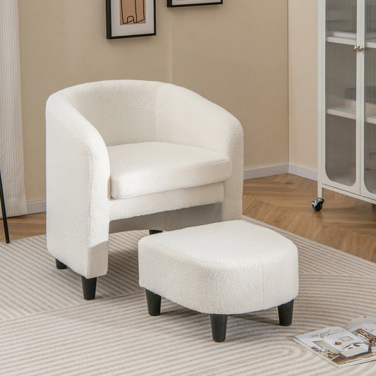 Modern Upholstered Barrel Teddy Velvet Chair with Ottoman, Beige Ottomans Beige  at Gallery Canada