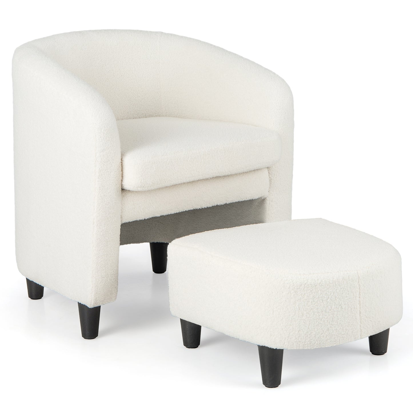 Modern Upholstered Barrel Teddy Velvet Chair with Ottoman, Beige Ottomans Beige  at Gallery Canada