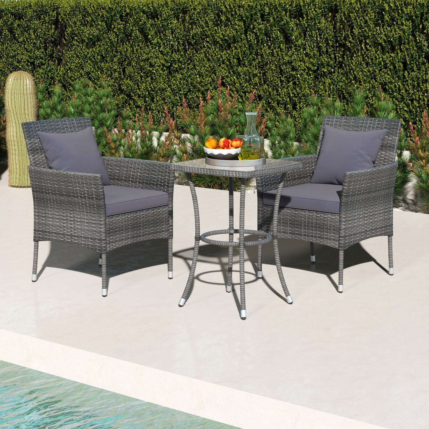 3 Pieces Patio Furniture Set with Cushioned Patio Chairs and Tempered Glass Coffee Table, Gray Patio Conversation Sets   at Gallery Canada