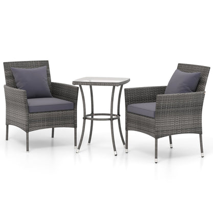 3 Pieces Patio Furniture Set with Cushioned Patio Chairs and Tempered Glass Coffee Table, Gray Patio Conversation Sets Gray  at Gallery Canada