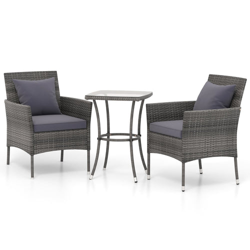 3 Pieces Patio Furniture Set with Cushioned Patio Chairs and Tempered Glass Coffee Table, Gray