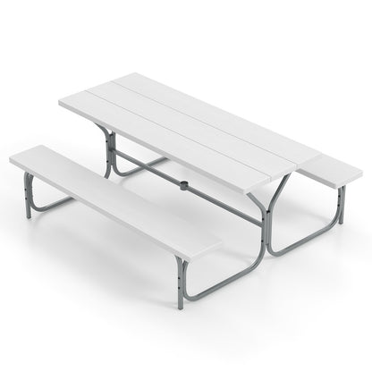 6 FT Picnic Table Bench Set Dining Table and 2 Benches with Metal Frame and HDPE Tabletop, White Picnic Tables   at Gallery Canada