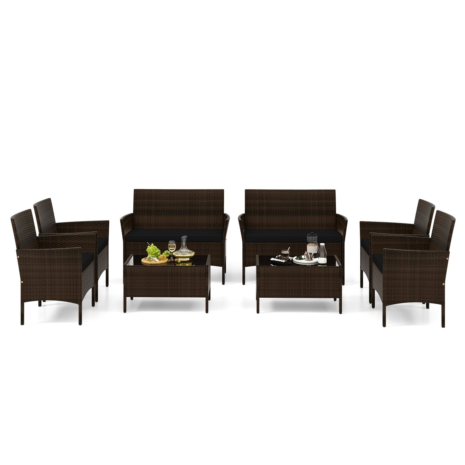 4 Piece Patio Rattan Conversation Set with Cozy Seat Cushions, Black Patio Conversation Sets   at Gallery Canada