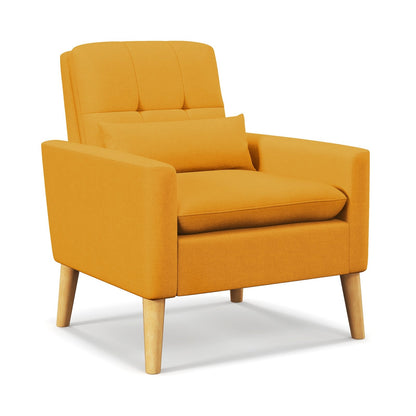 Accent Chair with Lumbar Pillow  Natural Rubber Wood Legs  Padded Cushions, Yellow Accent Chairs Yellow  at Gallery Canada