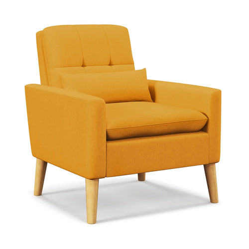 Accent Chair with Lumbar Pillow  Natural Rubber Wood Legs  Padded Cushions, Yellow