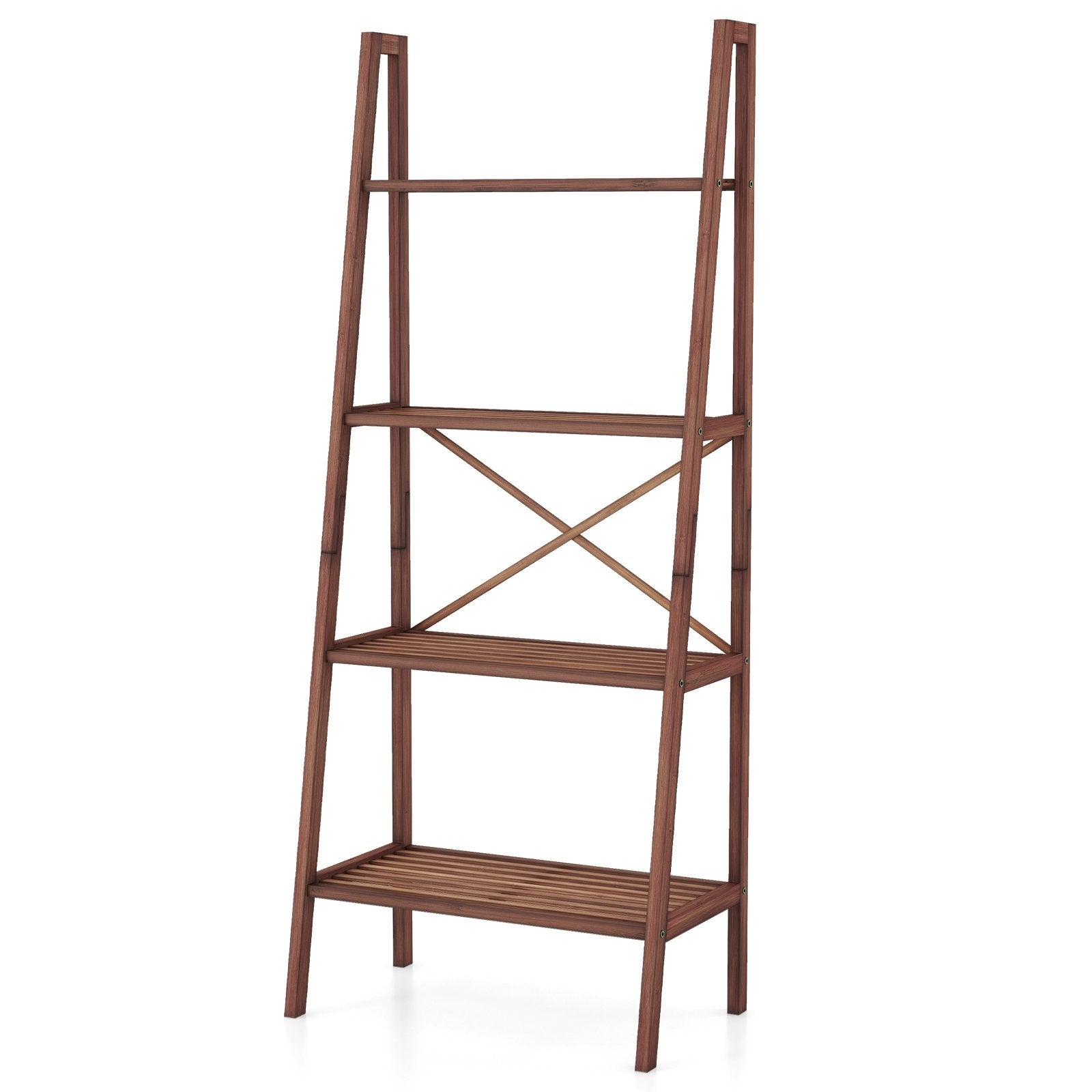 58 Inch 4-Tier Bamboo Ladder Bookshelf, Walnut Bookcases Walnut  at Gallery Canada