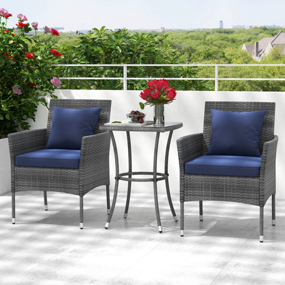 3 Pieces Patio Furniture Set with Cushioned Patio Chairs and Tempered Glass Coffee Table, Navy Patio Conversation Sets   at Gallery Canada