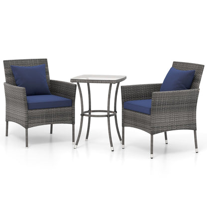 3 Pieces Patio Furniture Set with Cushioned Patio Chairs and Tempered Glass Coffee Table, Navy Patio Conversation Sets Navy  at Gallery Canada